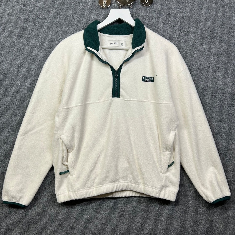 Hollister Quarter Zip Fleece Pullover Men's White Gorpcore Anorak Jacket - XS